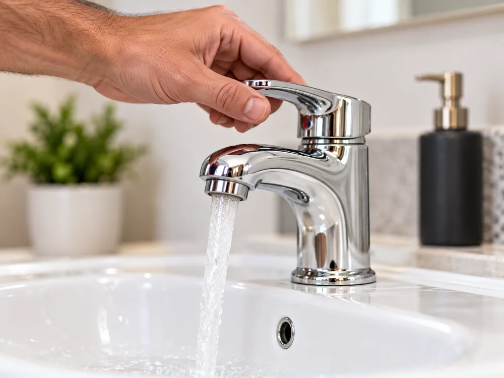 Checking a chrome bathroom faucet
