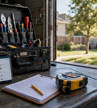 Organized toolbox with phone and job clipboard