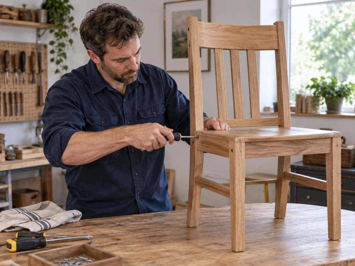 Local pro assembling a wooden chair at home